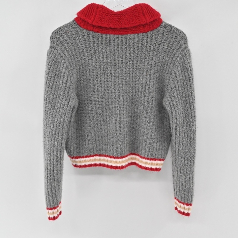 American Eagle Varsity Full Zip Sweater Womens Size XS Gray Red Cotton Y2K Knit - Picture 2 of 14